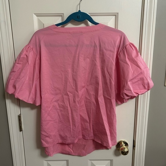 Revolve Elizabeth And James Bubble Puff Sleeve V-Neck Blouse Top Pink Medium - Picture 5 of 5